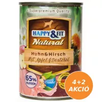 Happy&Fit Natural Dog Konzerv Csirke & Szarvas Almával & Sáfrányolajjal 6x400g