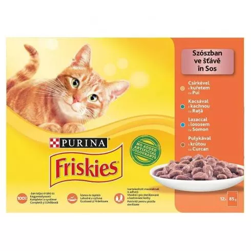 Friskies Cat alutasak 12x85g Szószban Csirkével/Kacsával/Lazaccal/Pulykával Multipack