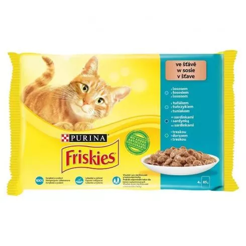 Friskies Cat alutasak 4x85g Szószban Lazaccal/Tonhallal/Szardíniával/Tőkehallal Multipack