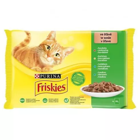 Friskies Cat alutasak 4x85g Szószban Marhával/Csirkével/Tonhallal/Tőkehallal Multipack