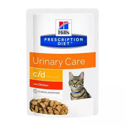 Hills Pescription Diet Feline C/D Pouch Chicken 12x85g - struvit és kalcium-oxalát húgykövessé