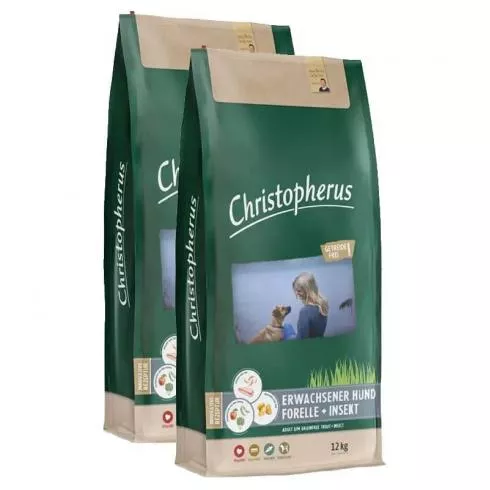 Christopherus Dog Adult Grain Free Pisztráng és rovar Small & medium 2x12kg