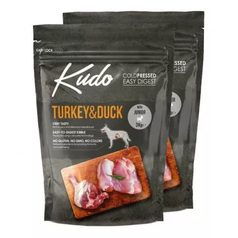 Kudo Low Grain Junior Turkey/Duck Mini száraz kutyatáp pulyka, kacsa 2x3kg