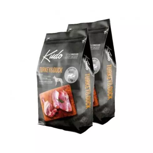 Kudo Low Grain Adult Turkey/Duck Medium/Maxi száraz kutyatáp pulyka, kacsa 2x12kg