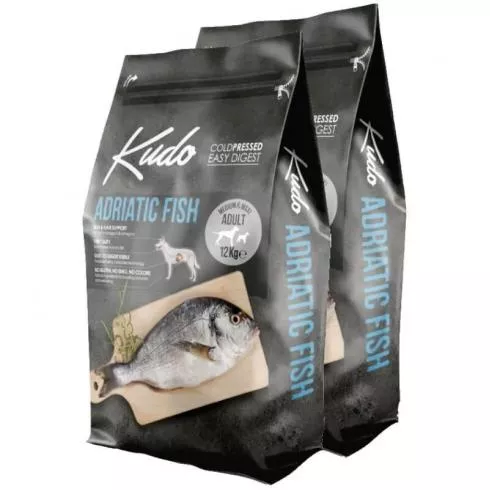 Kudo Low Grain Adult Adriatic Fish Medium/Maxi száraz kutyatáp adriai hal 2x12kg