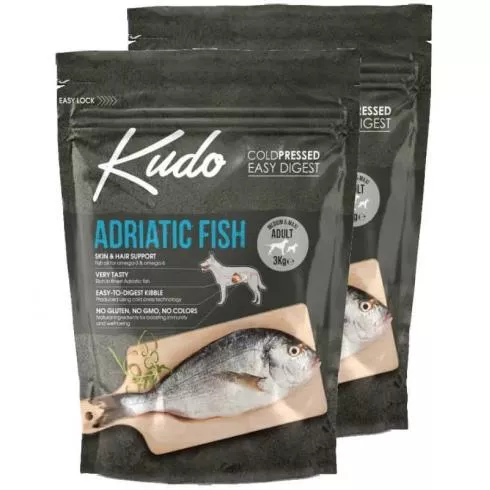 Kudo Low Grain Adult Adriatic Fish Medium/Maxi száraz kutyatáp adriai hal 2x3kg