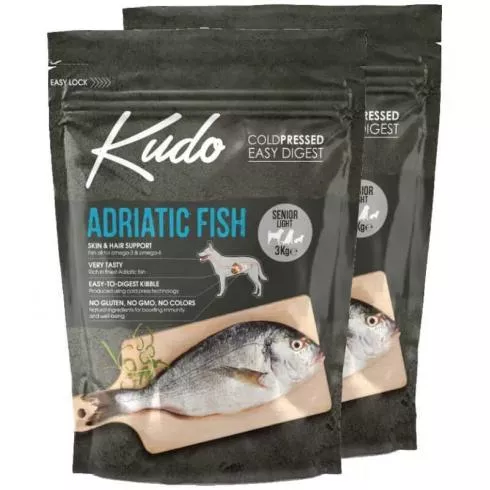 Kudo Low Grain Senior/Light Adriatic Fish száraz kutyatáp adriai hal 2x3kg