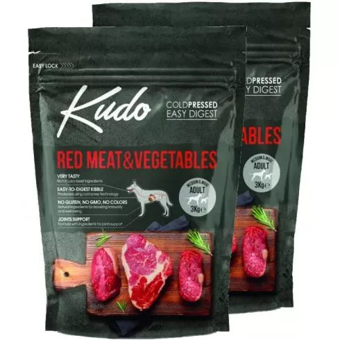 Kudo Low Grain Adult Red Meat/Vegetable Medium/Maxi száraz kutyatáp vörös hús, zöldség 2x3kg