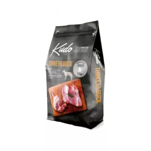 Kudo Low Grain Junior Turkey/Duck Medium/Maxi száraz kutyatáp pulyka, kacsa 2x12+3kg