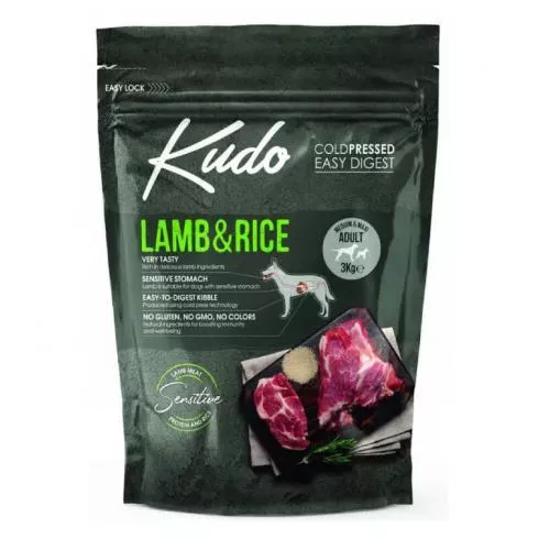 Kudo Low Grain Adult Lamb/Rice Medium/Maxi száraz kutyatáp bárány, rizs 3kg