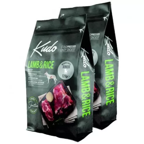 Kudo Low Grain Junior Lamb/Rice Mini száraz kutyatáp bárány, rizs 2x12+3kg