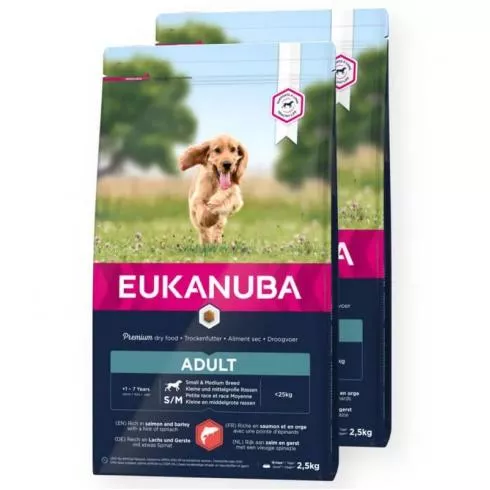 Eukanuba Adult Small & Medium Salmon & Barley 2x2,5kg