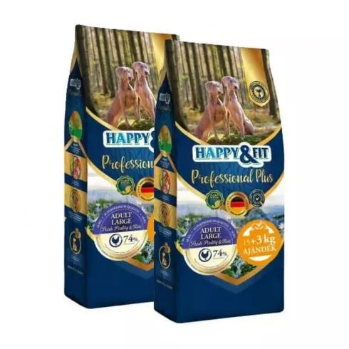 Happy&Fit Professional Plus Adult Fresh Poultry & Rice Large 2x18kg (2x15+3kg ajándék)