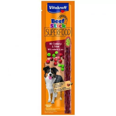 Vitakraft Beef Stick Kutya Jutalomfalat Superfood Borsó & Vörösáfonya 25g