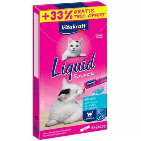 Vitakraft Macska Folyékony Jutalomfalat Omega-3 & Lazaccal 6x15g + 33% ajándék