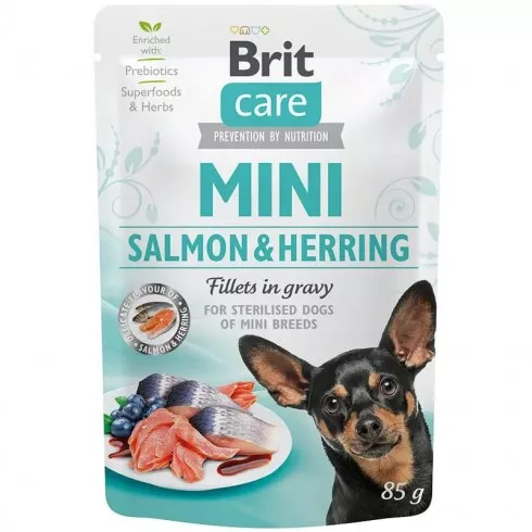 Brit Care Mini alutasakos nedvestáp lazac/hering szószban ivartalanított 85g