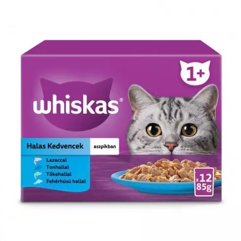 Whiskas alutasak 12-pack halas válogatás aszpikban 12x85g Multipack