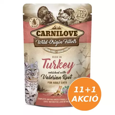 Carnilove Cat tasakos Turkey with Valerian - Pulyka macskagyökérrel mártásban 12x85g