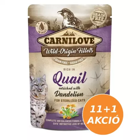 Carnilove Cat tasakos Quail with Dandelion for sterilized - Fürj pitypanggal ivart 12x85g