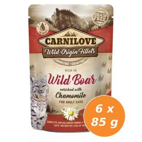 Carnilove Cat tasakos Wild Boar with Chamomile - Vaddisznó kamillával 6x85g