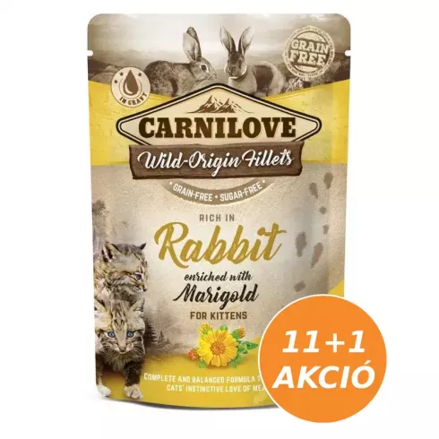 Carnilove Cat tasakos Kitten Rabbit with Marigold - Nyúl körömvirággal 12x85g