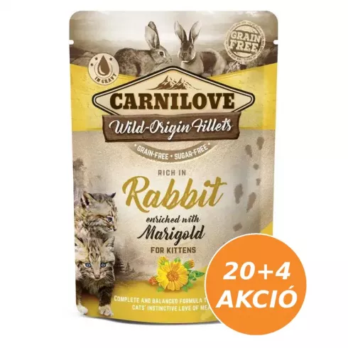 Carnilove Cat tasakos Kitten Rabbit with Marigold - Nyúl körömvirággal 24x85g