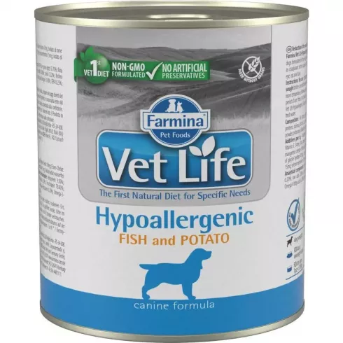 Vet Life Dog Konzerv Hypoallergenic Fish & Potato 6x300g