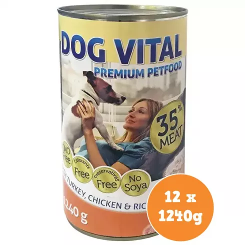 Dog Vital konzerv pulyka, csirke, rizs 12x1240g