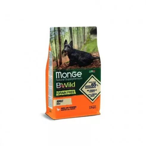 Monge BWild Grain Free Dog Mini Adult - kacsa, burgonya 15kg