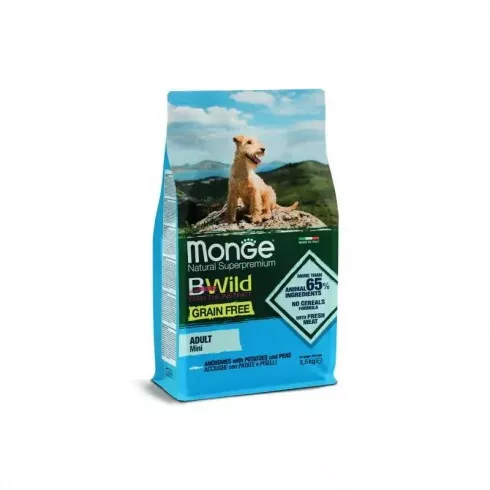 Monge BWild Grain Free Dog Mini Adult - szardella, burgonya, borsó 15kg