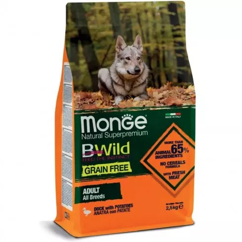 Monge BWild Grain Free Dog Adult - kacsa, burgonya 2,5kg