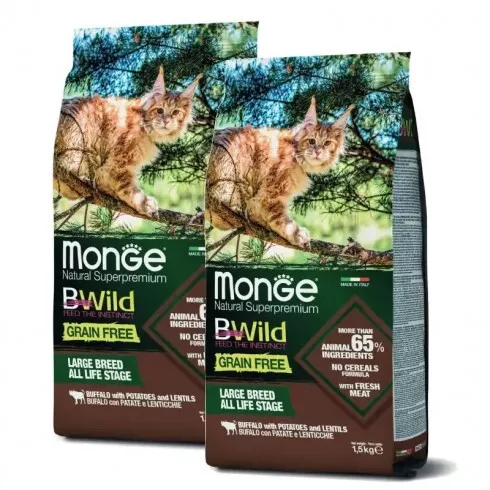 Monge BWild Grain Free Cat Adult - bölény, burgonya, lencse 2x10kg