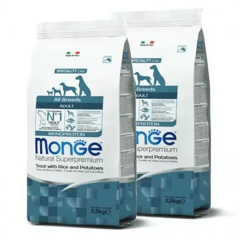 Monge Dog Speciality Line Monoprotein Adult - pisztráng, rizs, burgonya 2x2,5kg