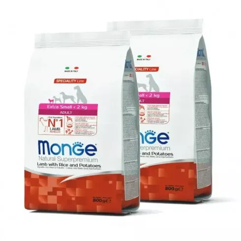 Monge Dog Speciality Line Monoprotein Adult Extra Small - bárány, rizs, burgonya 2x0,8kg