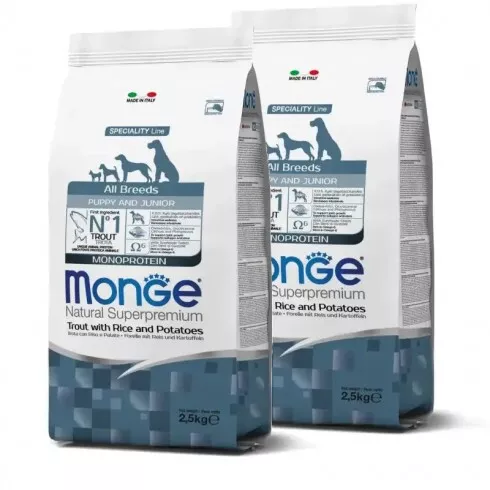 Monge Dog Speciality Line Monoprotein Puppy - pisztráng, rizs, burgonya 2x2,5kg