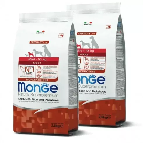 Monge Dog Speciality Line Monoprotein Adult Mini - bárány, rizs, burgonya 2x2,5kg