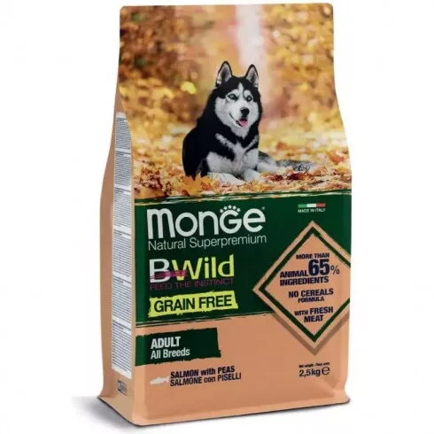 Monge BWild Grain Free Dog Adult - lazac, borsó 2,5kg