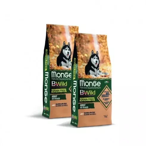 Monge BWild Grain Free Dog Adult - lazac, borsó 2x2,5kg