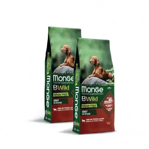 Monge BWild Grain Free Dog Adult - bárány, burgonya, borsó 2x2,5kg