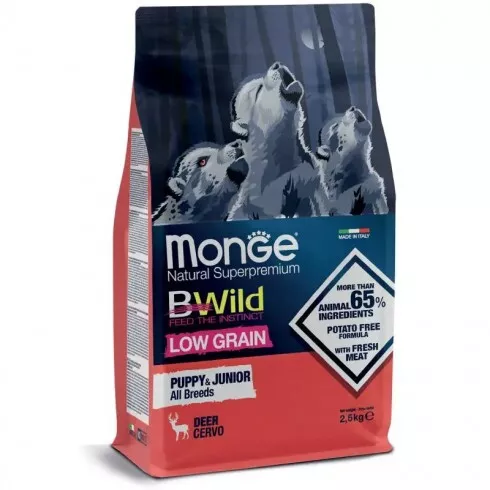 Monge BWild Low Grain Dog Puppy - szarvas 2,5kg