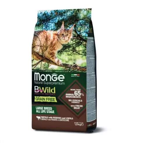 Monge BWild Grain Free Cat Adult - bölény, burgonya, lencse (Nagytestű macskáknak) 1,5kg