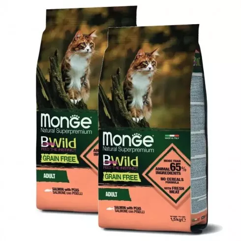 Monge BWild Grain Free Cat Adult - lazac, borsó 2x1,5kg