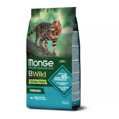 Monge BWild Grain Free Cat Sterilised - tonhal, borsó 1,5kg