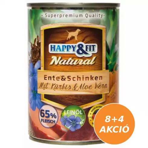 Happy&Fit Natural Dog Konzerv Kacsa & Sonka Sütőtökkel & Aloe Verával 12x400g