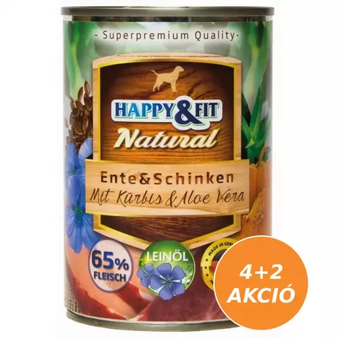 Happy&Fit Natural Dog Konzerv Kacsa & Sonka Sütőtökkel & Aloe Verával 6x400g