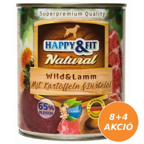 Happy&Fit Natural Dog Konzerv Vadhús & Bárány Burgonyával & Sáfrányolajjal 12x800g