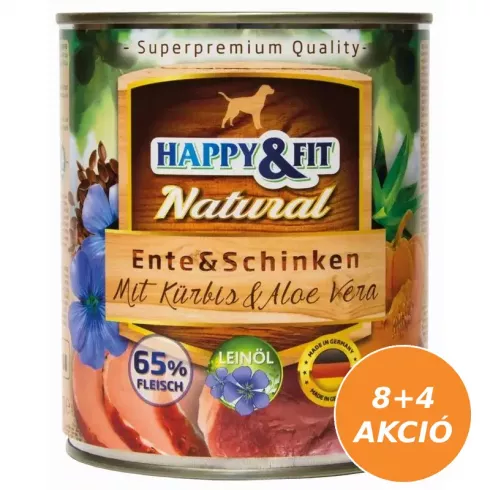 Happy&Fit Natural Dog Konzerv Kacsa & Sonka Sütőtökkel & Aloe Verával 12x800g