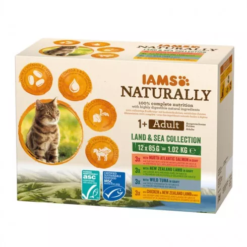 Iams Cat Naturally Adult Land & Sea 12*85gr