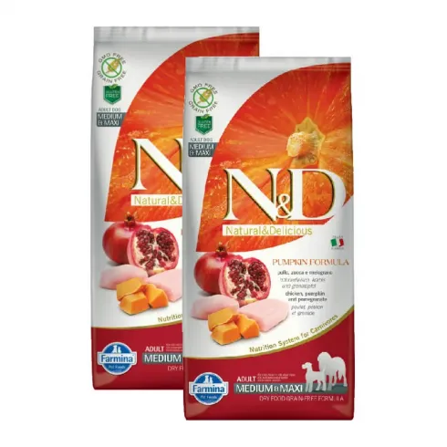 N&D Dog Grain Free csirke & gránátalma sütőtökkel adult medium & maxi 2x12kg